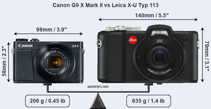 Size Canon G9 X Mark II vs Leica X-U Typ 113