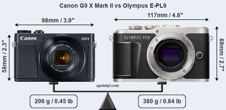 Size Canon G9 X Mark II vs Olympus E-PL9