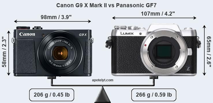 Size Canon G9 X Mark II vs Panasonic GF7