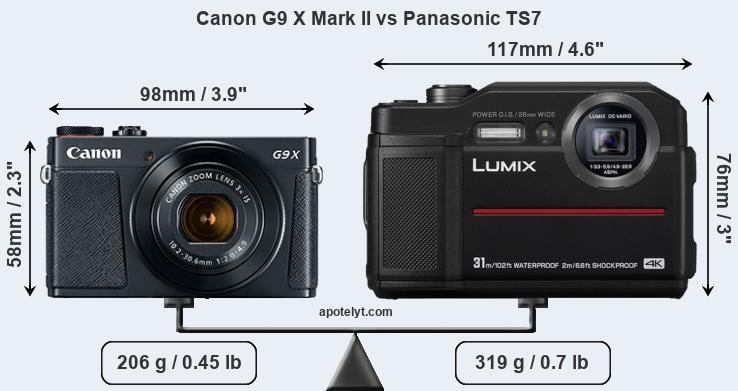 Size Canon G9 X Mark II vs Panasonic TS7