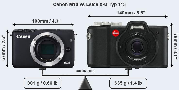 Size Canon M10 vs Leica X-U Typ 113