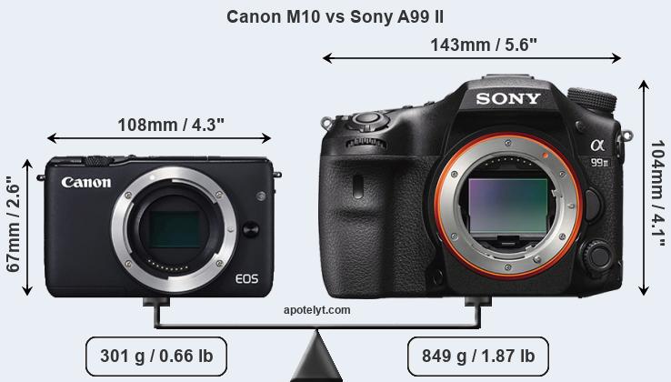 Size Canon M10 vs Sony A99 II