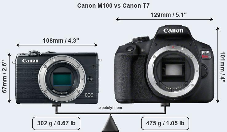 Canon EOS M100 versus Canon EOS Rebel T7 front.