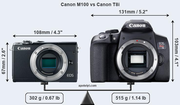 Size Canon M100 vs Canon T8i