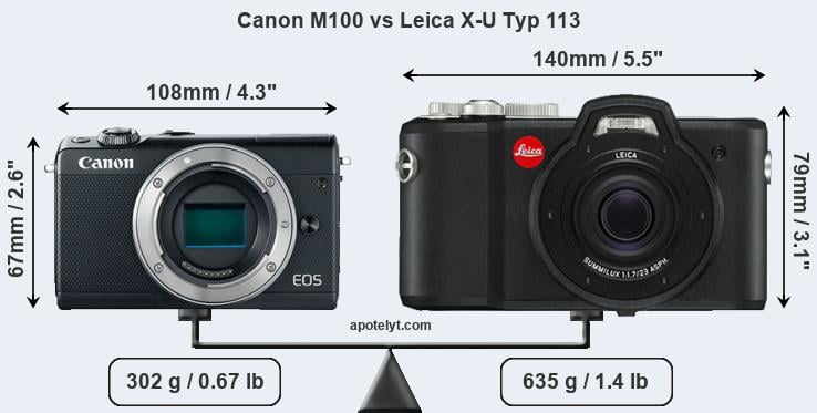 Size Canon M100 vs Leica X-U Typ 113