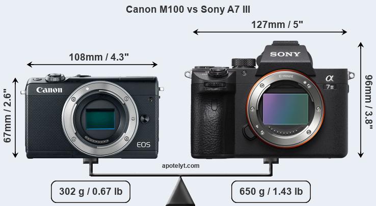 Size Canon M100 vs Sony A7 III