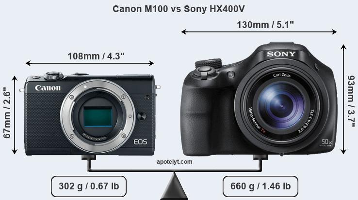 Size Canon M100 vs Sony HX400V