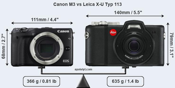 Size Canon M3 vs Leica X-U Typ 113