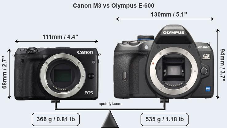 Size Canon M3 vs Olympus E-600
