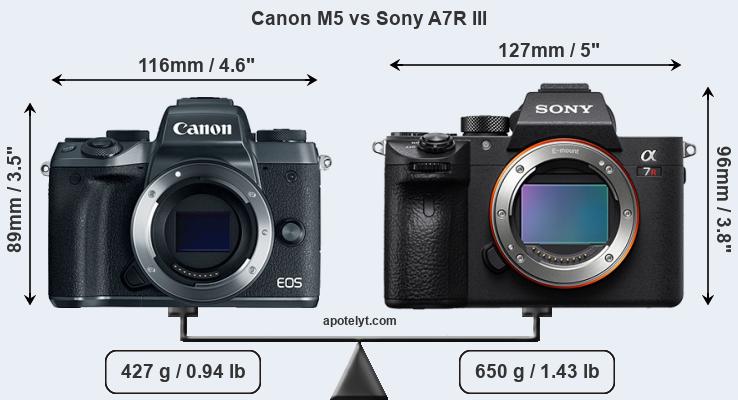 Size Canon M5 vs Sony A7R III