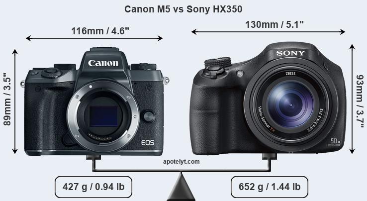 Size Canon M5 vs Sony HX350
