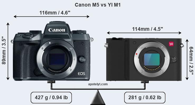 Size Canon M5 vs YI M1