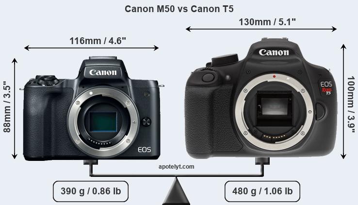 Size Canon M50 vs Canon T5