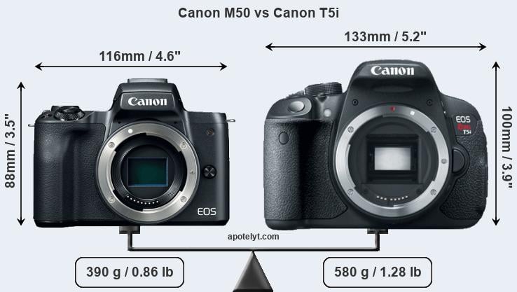 Size Canon M50 vs Canon T5i.
