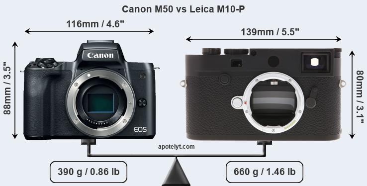 Size Canon M50 vs Leica M10-P