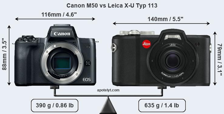 Size Canon M50 vs Leica X-U Typ 113