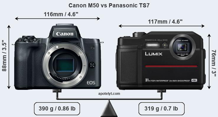 Size Canon M50 vs Panasonic TS7