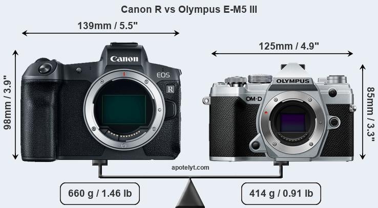 Size Canon R vs Olympus E-M5 III