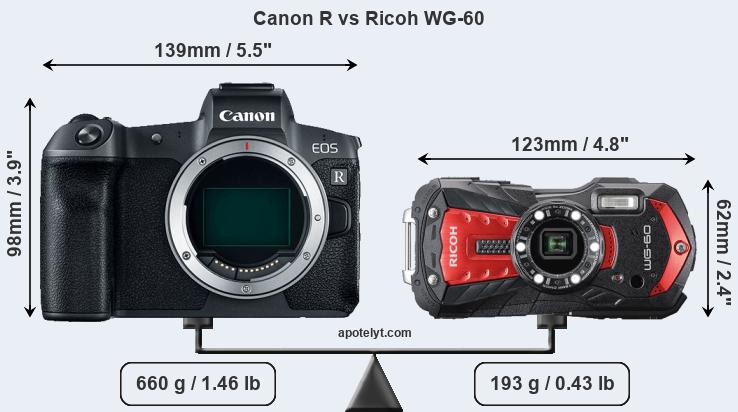 Size Canon R vs Ricoh WG-60
