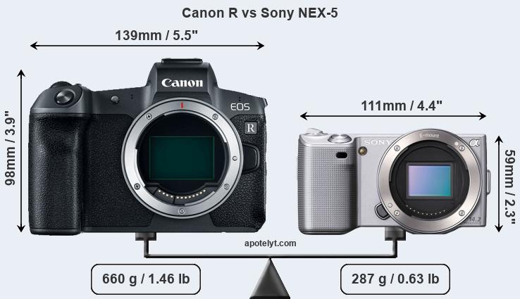 Size Canon R vs Sony NEX-5