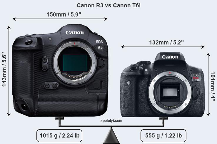 Size Canon R3 vs Canon T6i