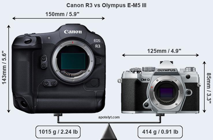 Size Canon R3 vs Olympus E-M5 III