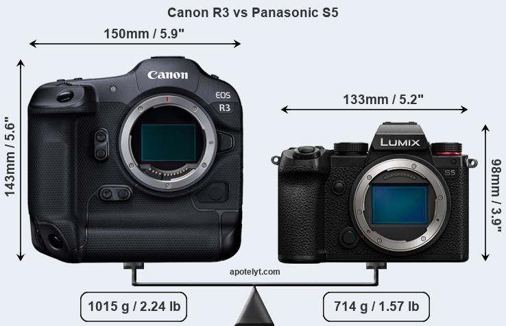 Size Canon R3 vs Panasonic S5