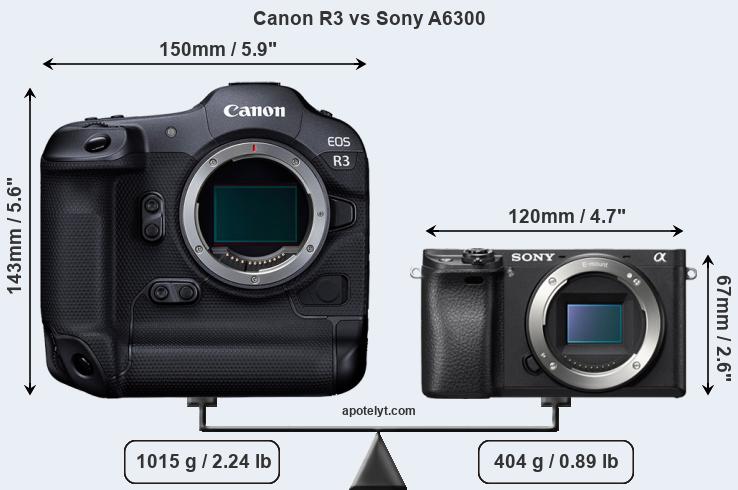 Size Canon R3 vs Sony A6300