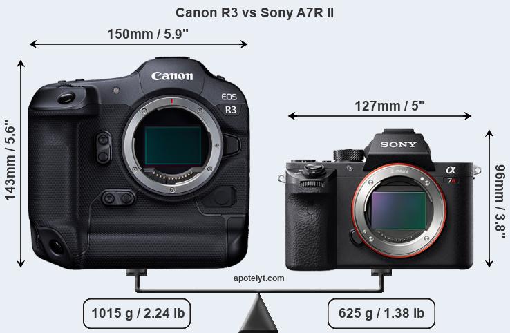 Size Canon R3 vs Sony A7R II