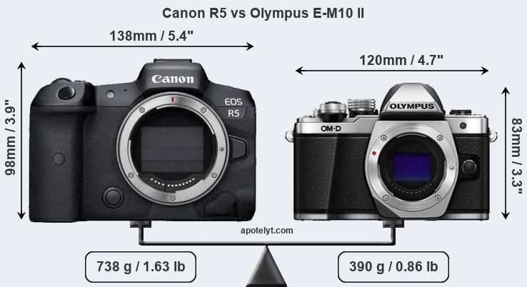 Size Canon R5 vs Olympus E-M10 II