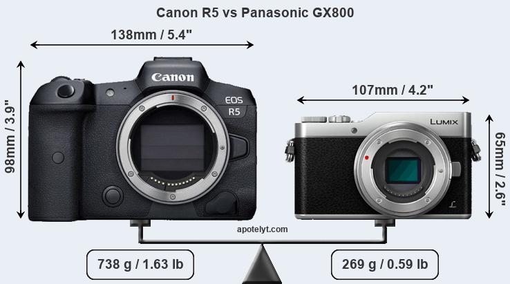 Size Canon R5 vs Panasonic GX800