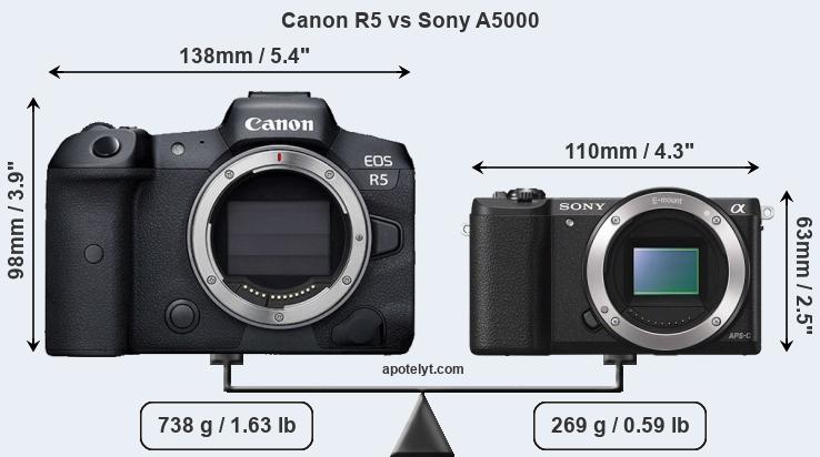 Size Canon R5 vs Sony A5000