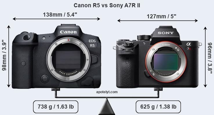 Size Canon R5 vs Sony A7R II