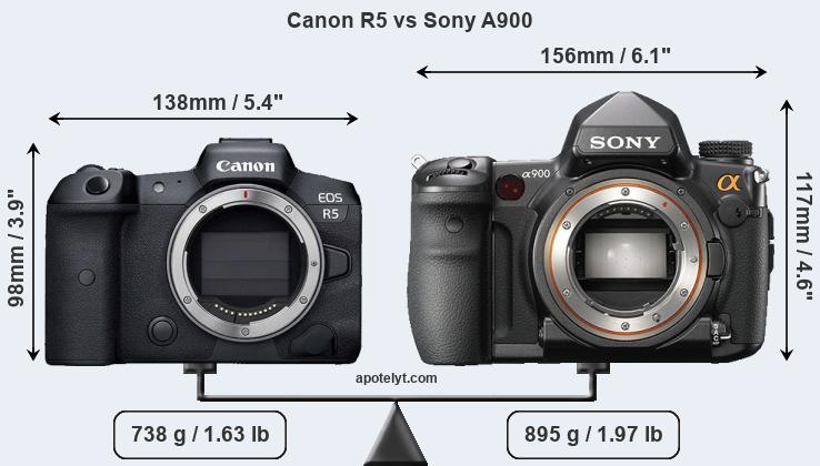 Size Canon R5 vs Sony A900
