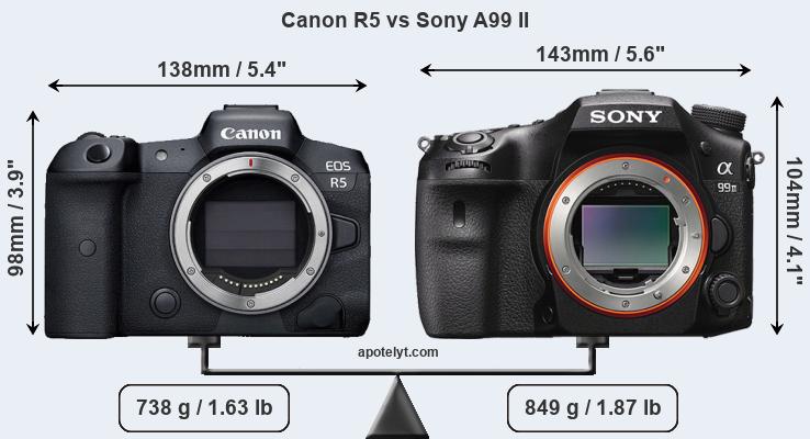 Size Canon R5 vs Sony A99 II