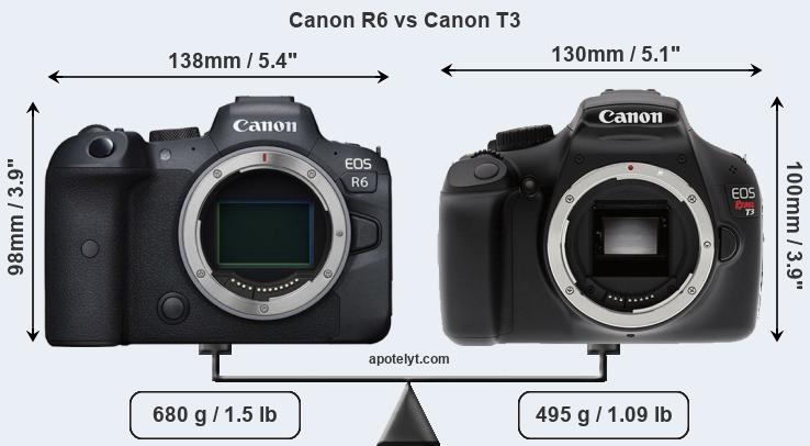 Size Canon R6 vs Canon T3