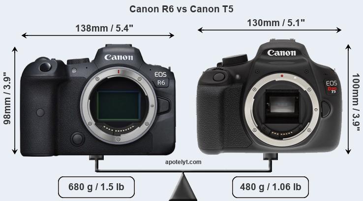 Size Canon R6 vs Canon T5