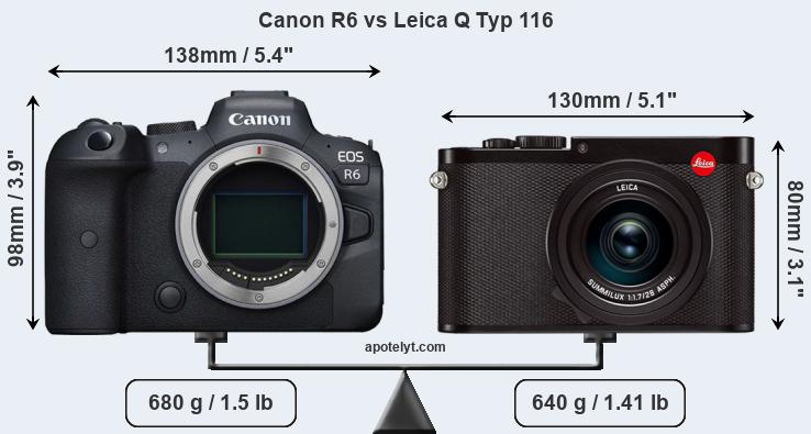 Size Canon R6 vs Leica Q Typ 116