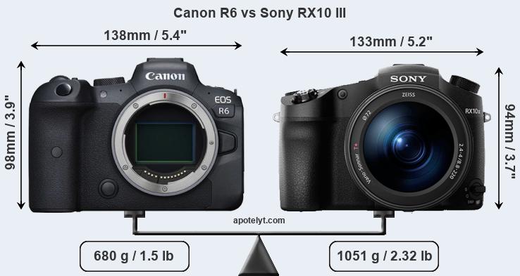 Size Canon R6 vs Sony RX10 III
