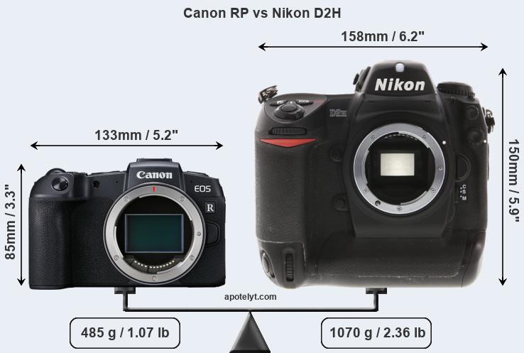 Size Canon RP vs Nikon D2H