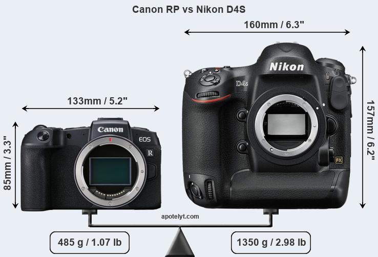 Size Canon RP vs Nikon D4S