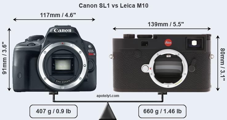 Size Canon SL1 vs Leica M10
