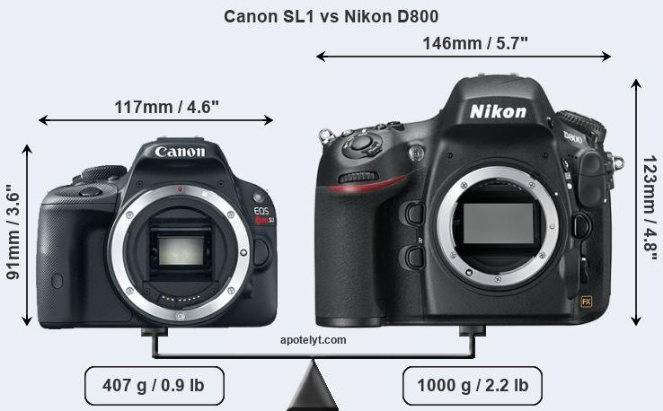 Size Canon SL1 vs Nikon D800