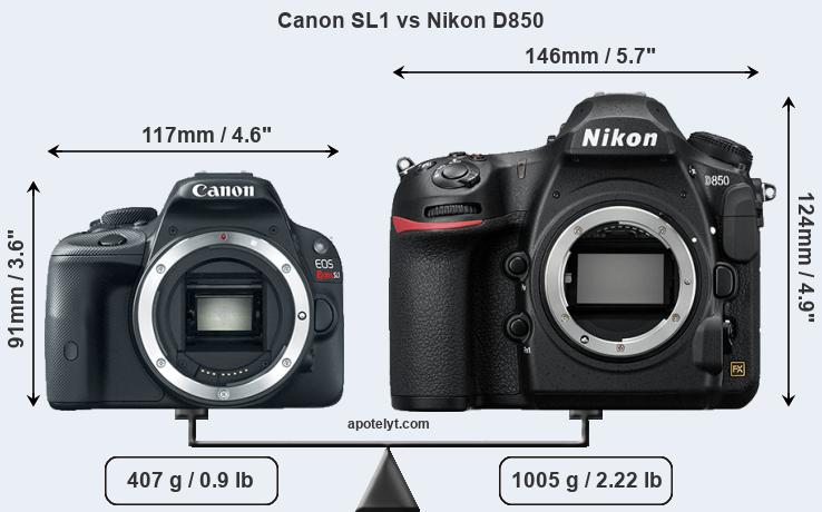 Size Canon SL1 vs Nikon D850