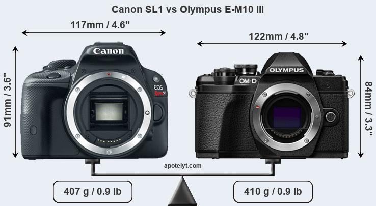 Size Canon SL1 vs Olympus E-M10 III