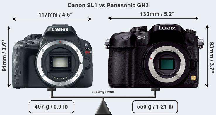 Size Canon SL1 vs Panasonic GH3