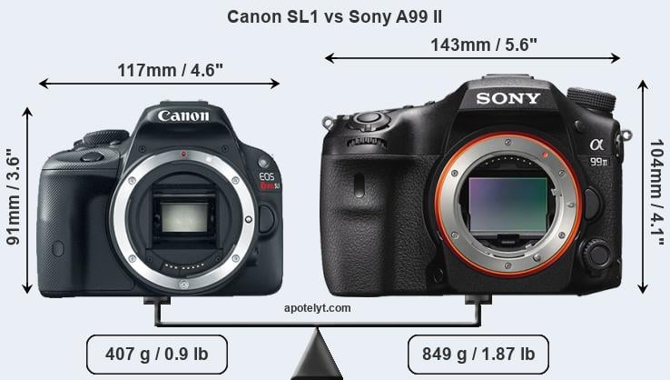 Size Canon SL1 vs Sony A99 II