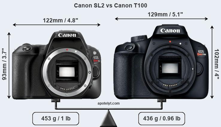 Size Canon SL2 vs Canon T100