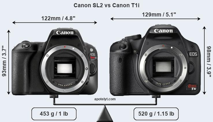 Size Canon SL2 vs Canon T1i