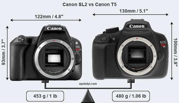 Size Canon SL2 vs Canon T5